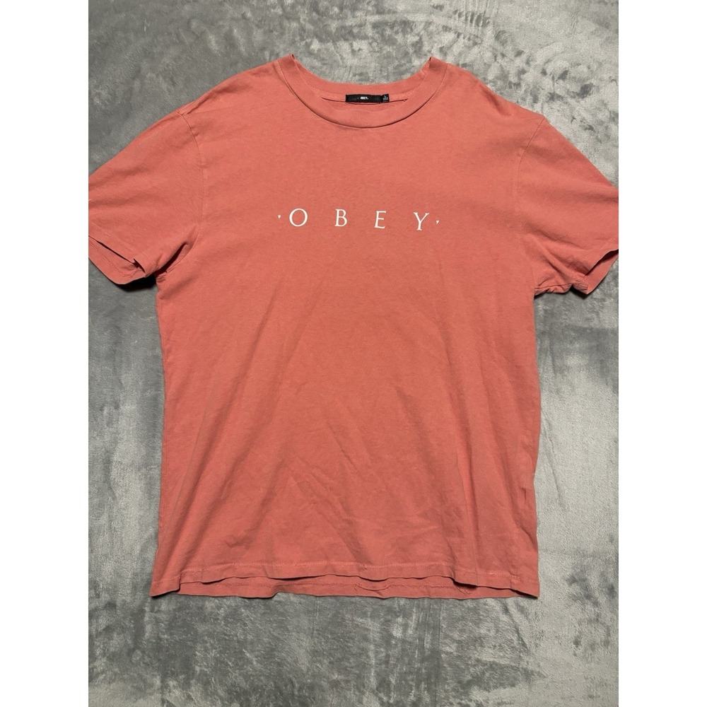 Obey T-Shirt Mens Large Pink Short Sleeve Graphic Logo Cotton Tee